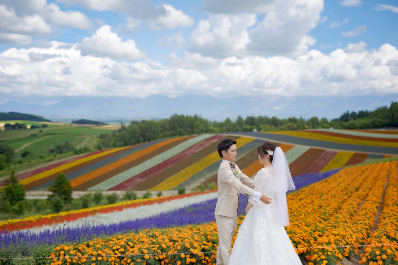 7月中旬和装でラベンダー日の出公園、ドレスで四季彩の丘、千代田ファーム3か所