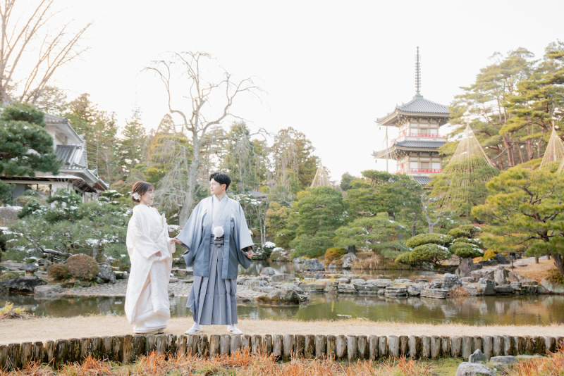 【冬フォトの魅力】和装×日本庭園でのフォトウェディング