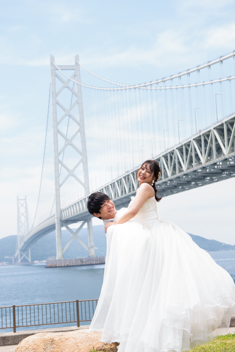 明石海峡大橋、須磨海岸での撮影