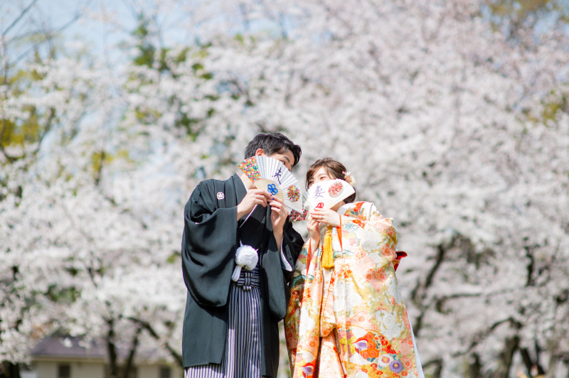 桜で前撮り