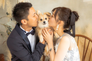 スタジオ撮影・ワンチャンと一緒にウェディングフォト