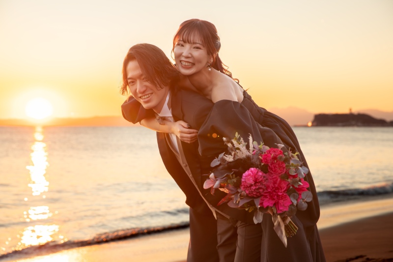 稲村ヶ崎でサンセットロケーション撮影