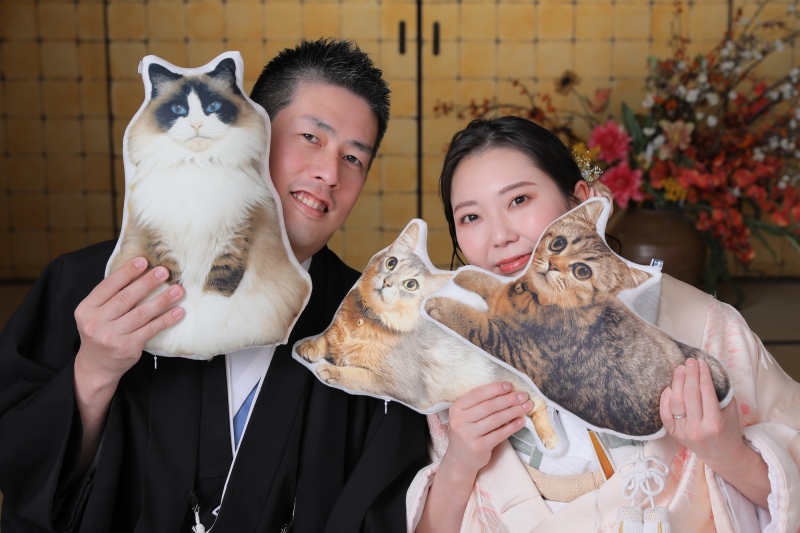 猫ちゃんのぬいぐるみとの撮影