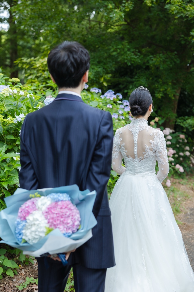 梅雨の昭和記念公園で洋装撮影!誕生日サプライズの紫陽花ブーケに感動…✨