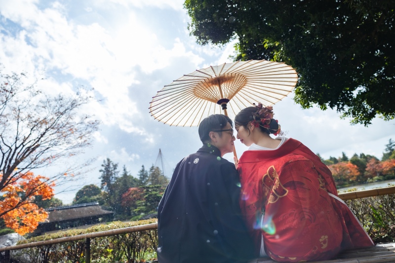 赤無垢 × 日本庭園 × 紅葉