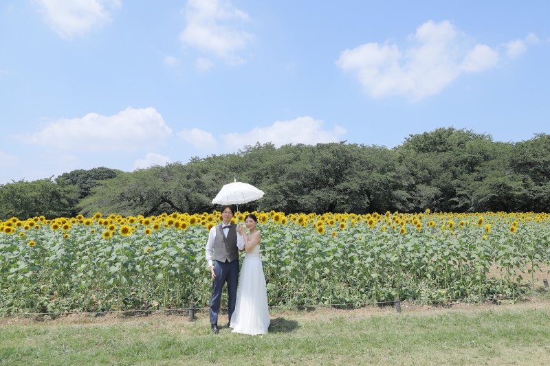 ひまわりと夏の洋装ロケーション