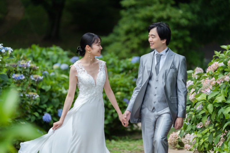 昭和記念公園で紫陽花と華やかに撮影