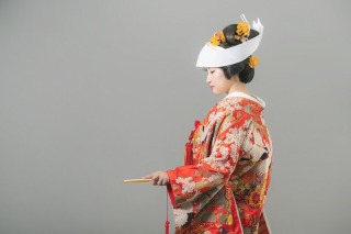 かつら×角隠し×色打掛Ver.