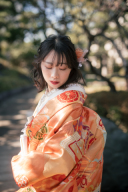 屋外ロケーションの日の光に映える淡いお色味の色打掛♪