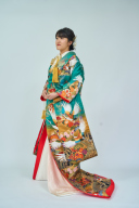 【色打掛】珍しい緑系のお着物で夏らしく【和装スタジオフォト】