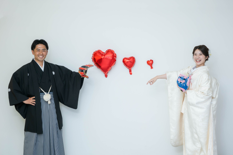 【バルーンフォト】ハートのバルーンで和装フォトを楽しく！【和装スタジオ】