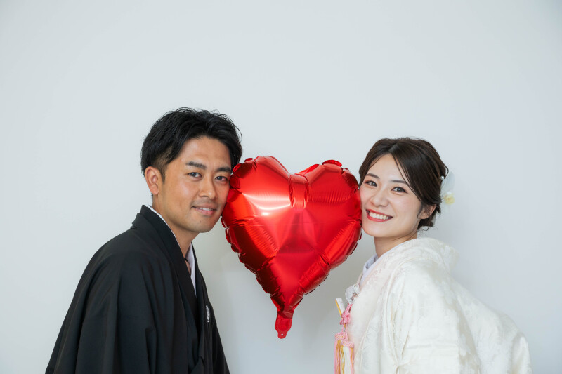【バルーンフォト】ハートのバルーンで和装フォトを楽しく！【和装スタジオ】