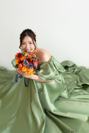 【ご新婦衣装】サテンの光沢が素敵なグリーンドレス♡