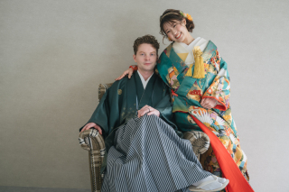 【和装】緑の色打掛と紋付で鮮やかにリンクコーディネート♪【スタジオ撮影】
