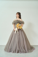 【オフショルダー】人気のチュールカラードレス♪【グレージュ】