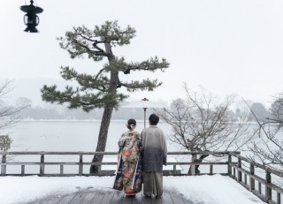 真っ白な雪の中撮影