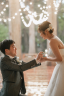 夜のガーデン&雨に濡れたウッドデッキ