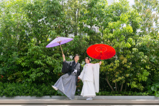 大人気オプション、ロケーション撮影スポット②屋上庭園 白無垢バージョン