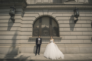 昼間の明治安田生命館での撮影