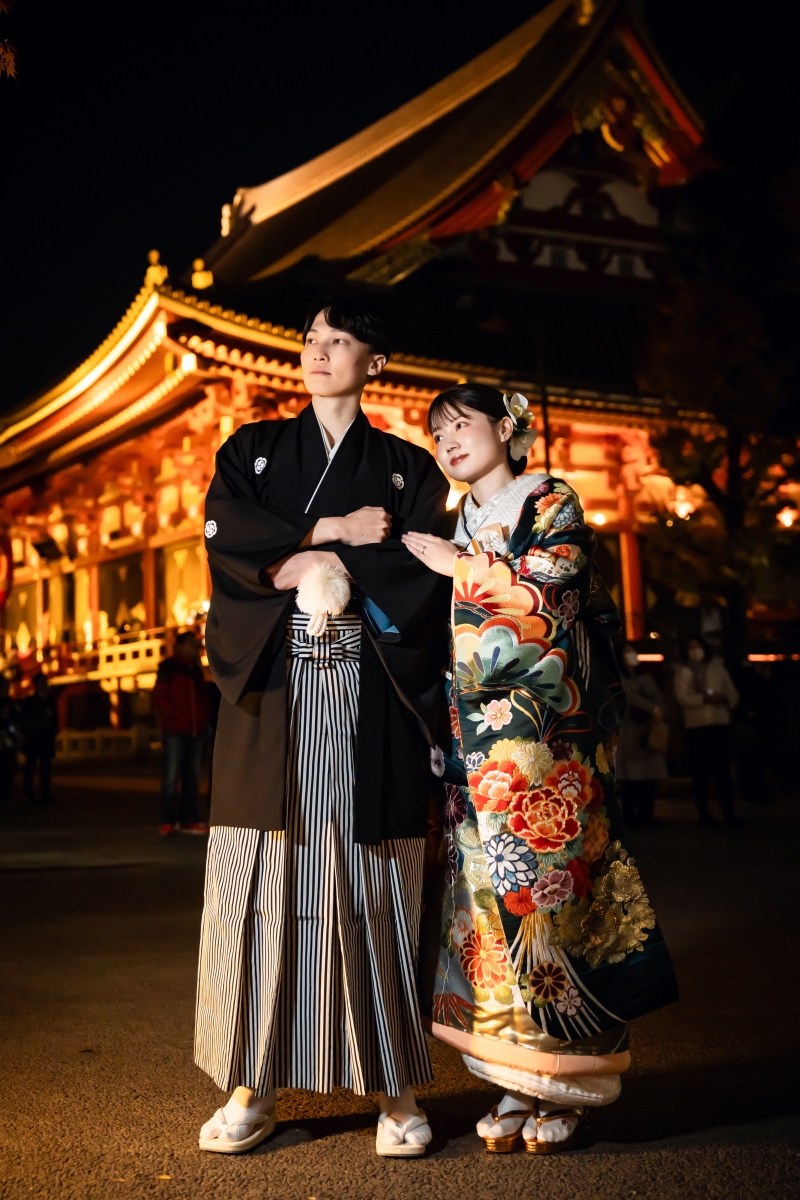 浅草の夜に和装で紡ぐ★ライトアップの中で残すフォトウェディング