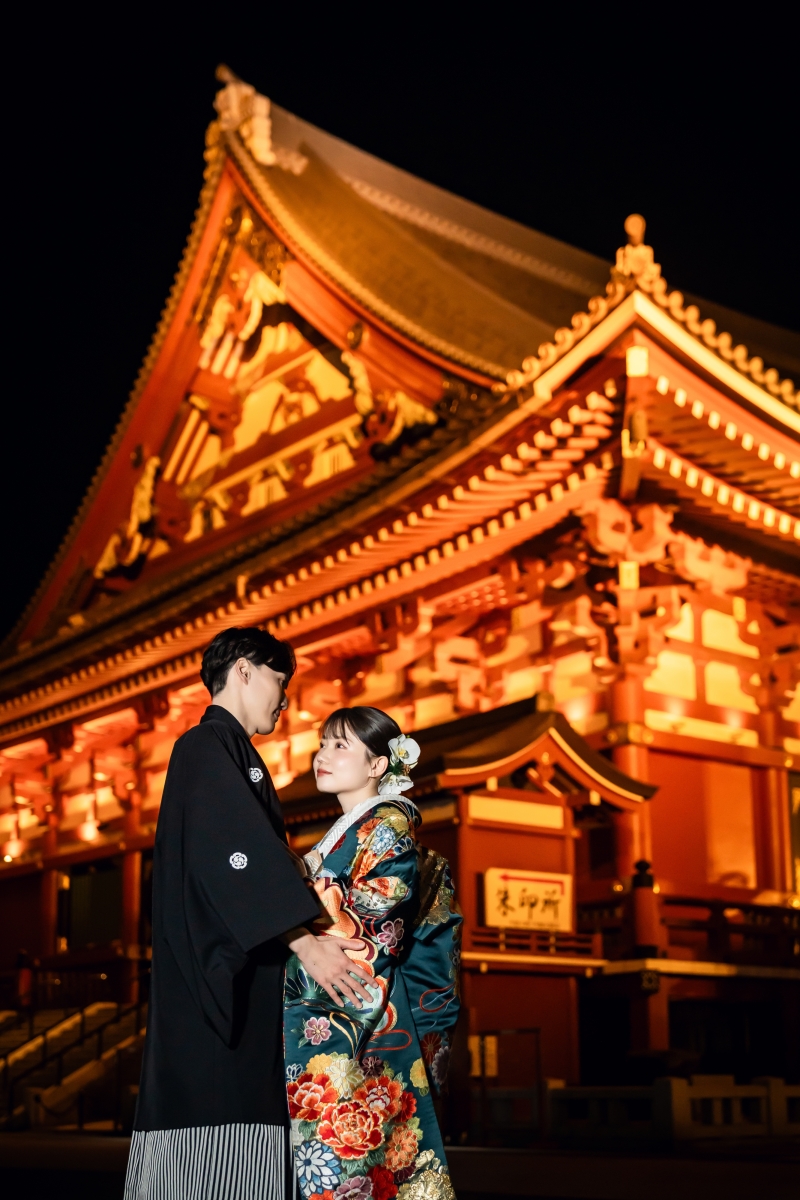 浅草の夜に和装で紡ぐ★ライトアップの中で残すフォトウェディング