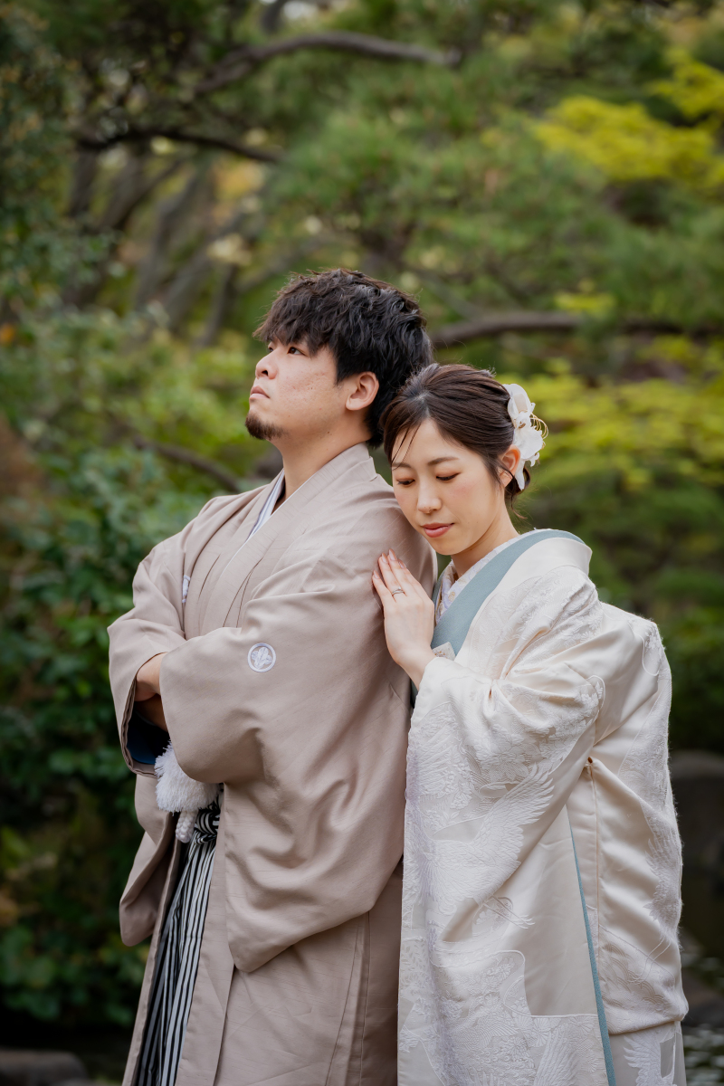 春の和装ロケーション撮影 in平成庭園｜白無垢と桜に包まれる昼フォトウェディング