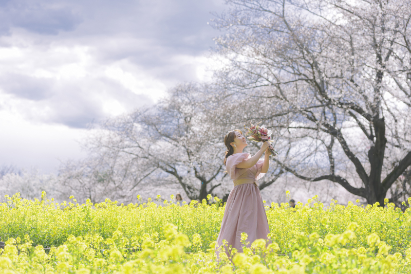 春の和装ロケーション撮影 in平成庭園｜白無垢と桜に包まれる昼フォトウェディング