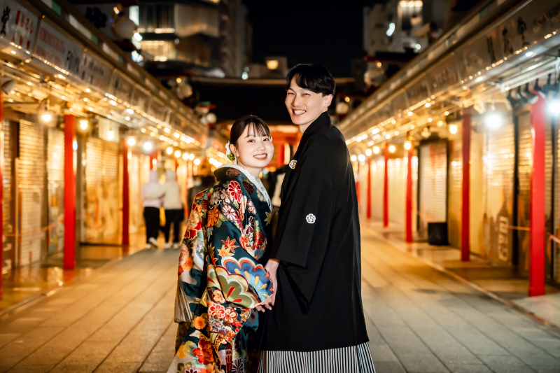 浅草の夜に和装で紡ぐ★ライトアップの中で残すフォトウェディング