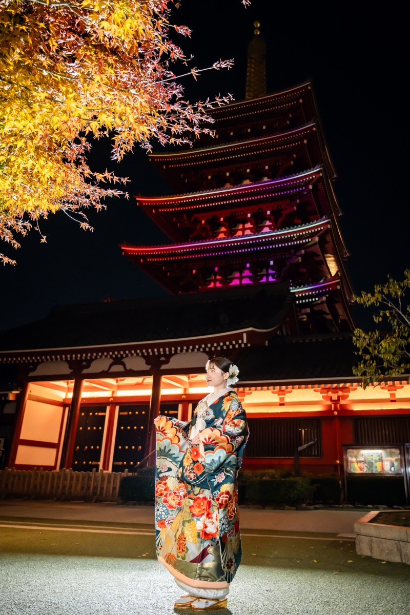 浅草の夜に和装で紡ぐ★ライトアップの中で残すフォトウェディング