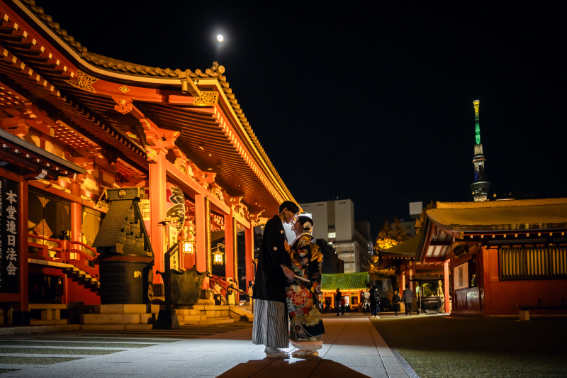 ◌。浅草の夜に包まれる 和装前撮り 。◌