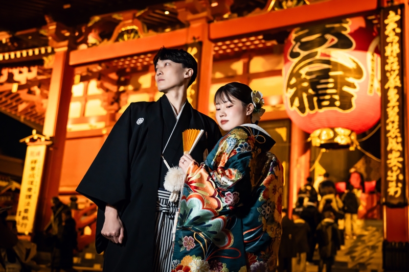 浅草の夜に和装で紡ぐ★ライトアップの中で残すフォトウェディング