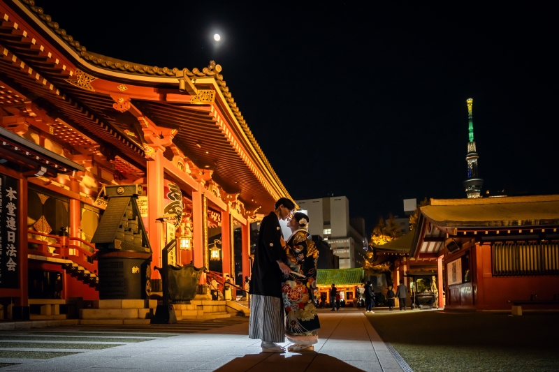 浅草の夜に和装で紡ぐ★ライトアップの中で残すフォトウェディング