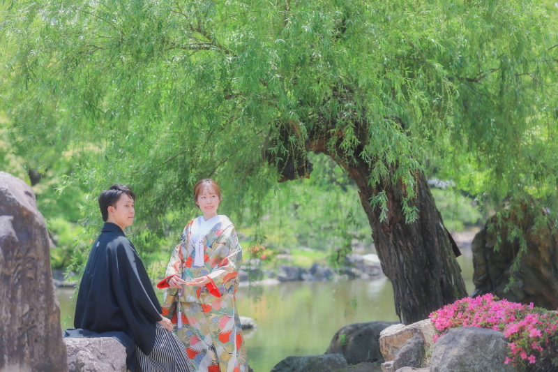 和装前撮り・フォトウェディングにおすすめロケスポット：名古屋市鶴舞公園（鶴々亭）