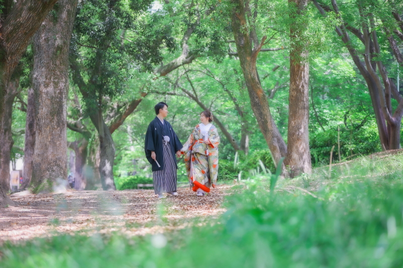 和装前撮り・フォトウェディングにおすすめロケスポット：名古屋市鶴舞公園（鶴々亭）