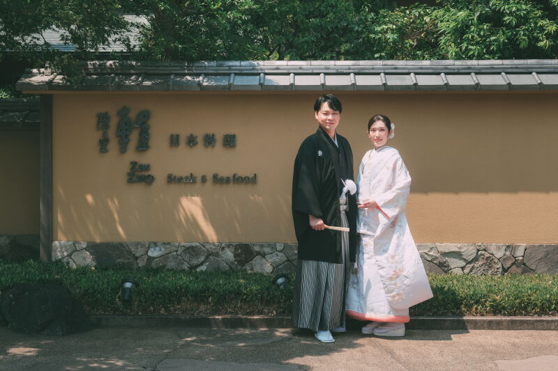 日本庭園で和装フォト
