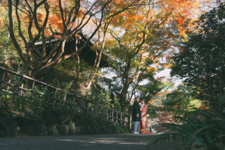 紅葉とタキシードフォト