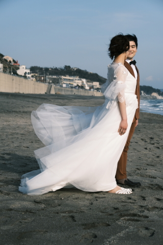 鎌倉高校前でウェディングフォト