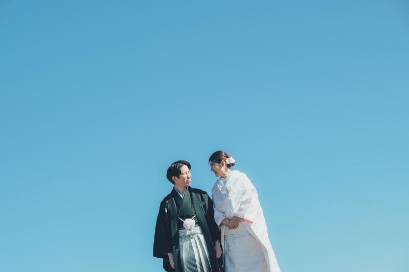 寒い時期なのでくっきり見える富士山×和装