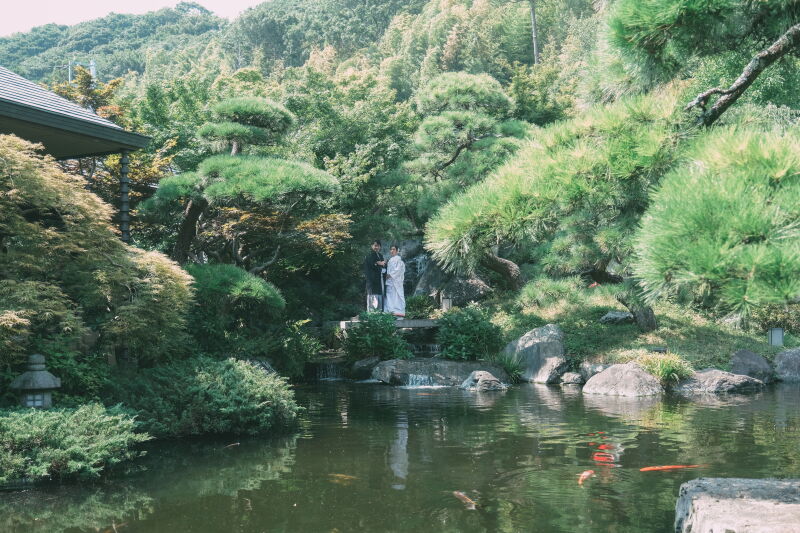 日本庭園で和装フォト