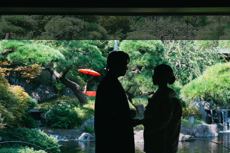 日本庭園で和装フォト