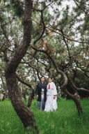 和装で湘南の海と