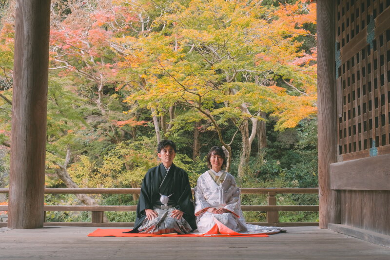 紅葉と和装