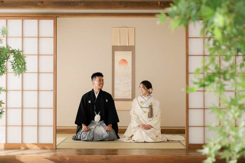 屋内庭園でまるで外のような撮影