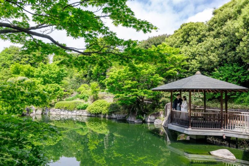 木漏れ日と緑が彩る目白庭園でのロケーションフォト