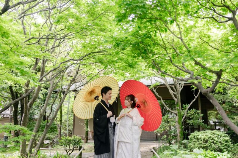 木漏れ日と緑が彩る目白庭園でのロケーションフォト