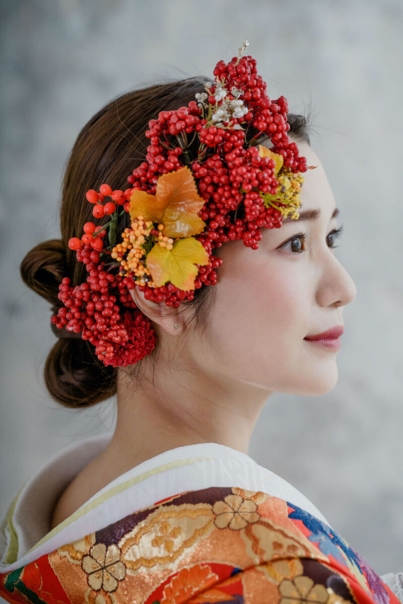 和装の個性派ヘアメイク