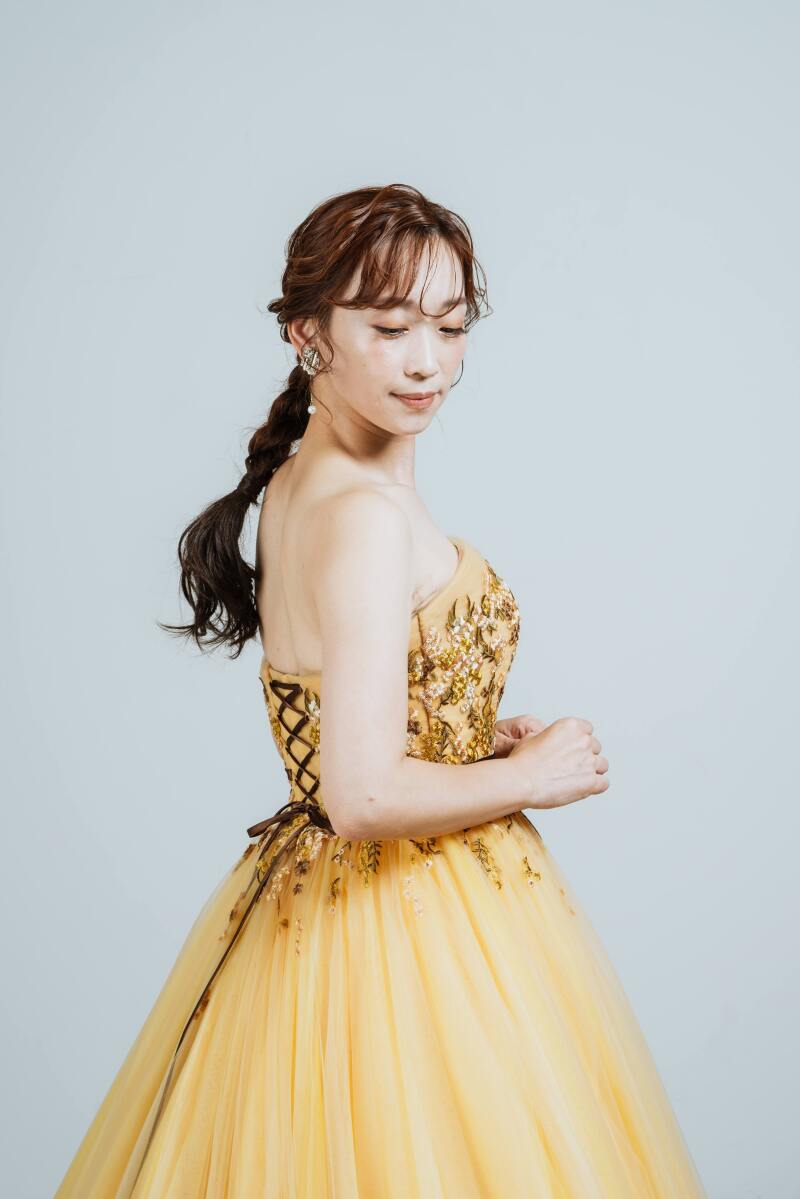 【DRESS】ミモザカラーのチュールドレス
