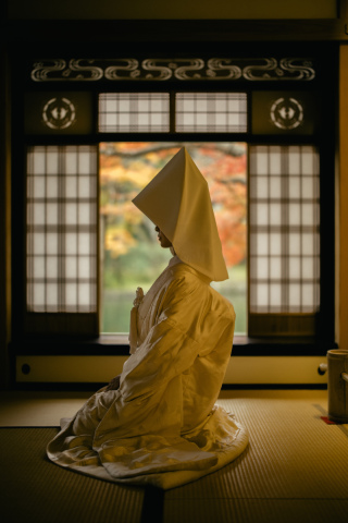和の美を引き立てる綿帽子で、特別なお写真を