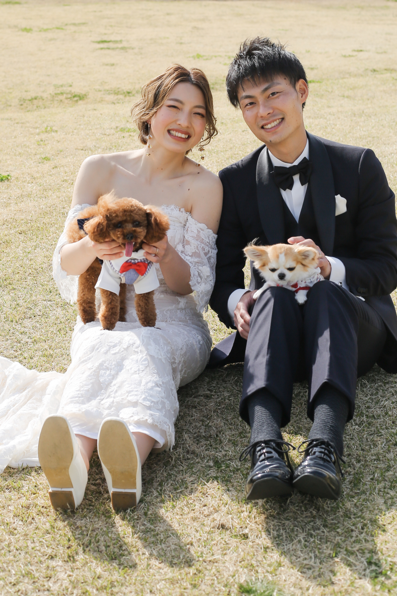 愛犬たちと一緒にウェディングフォト