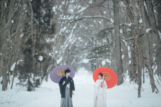 和装で雪ロケーション